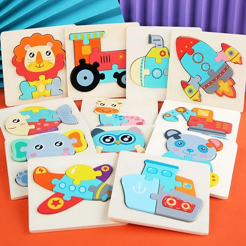 Baby Toys 3D Wooden Puzzle Cartoon Animals Cognitive Jigsaw Puzzle Early Learning Educational Toys for Children Gifts