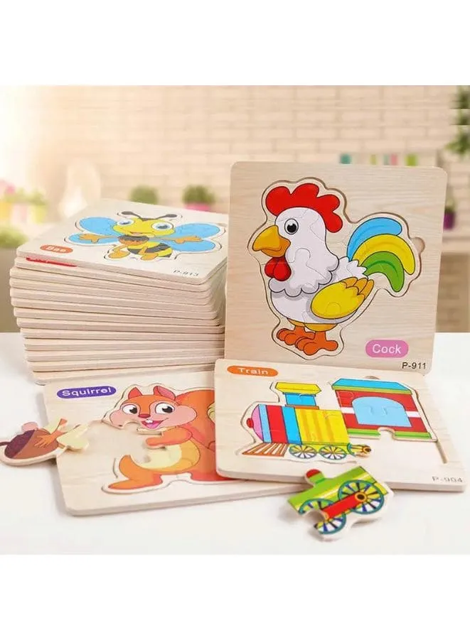 Jigsaw 3D Wooden Puzzle Toys Cartoon Animals Traffic Cards Intelligence Early Learning Toy for Children Animal Set Chicken