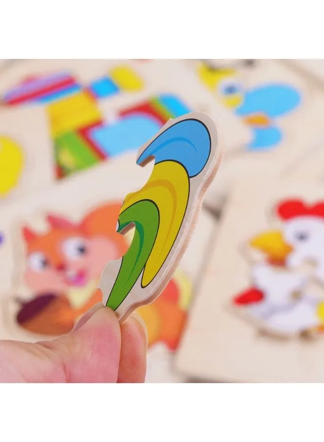Jigsaw 3D Wooden Puzzle Toys Cartoon Animals Traffic Cards Intelligence Early Learning Toy for Children Animal Set Chicken