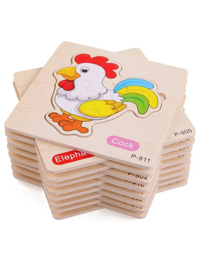 Jigsaw 3D Wooden Puzzle Toys Cartoon Animals Traffic Cards Intelligence Early Learning Toy for Children Animal Set Chicken